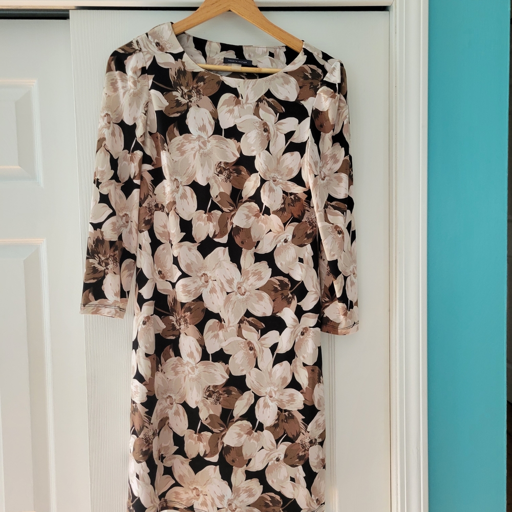 Tommy Hilfiger Brown and Cream Floral Long Sleeve Dress